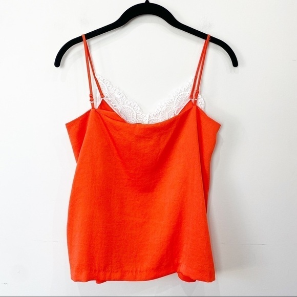 Maje Lace Trim Camisole Tank Top Red Orange White Spaghetti Strap - Picture 4 of 9